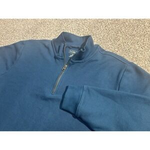 L.L. Bean Sweater Men's Sz XL Teal Blue 1/4‎ Zip Textured 100% Cotton Loose Fit